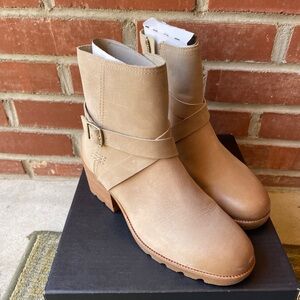Sorel Tan Ankle Boots with Cross-Strap Detail - “Cate”